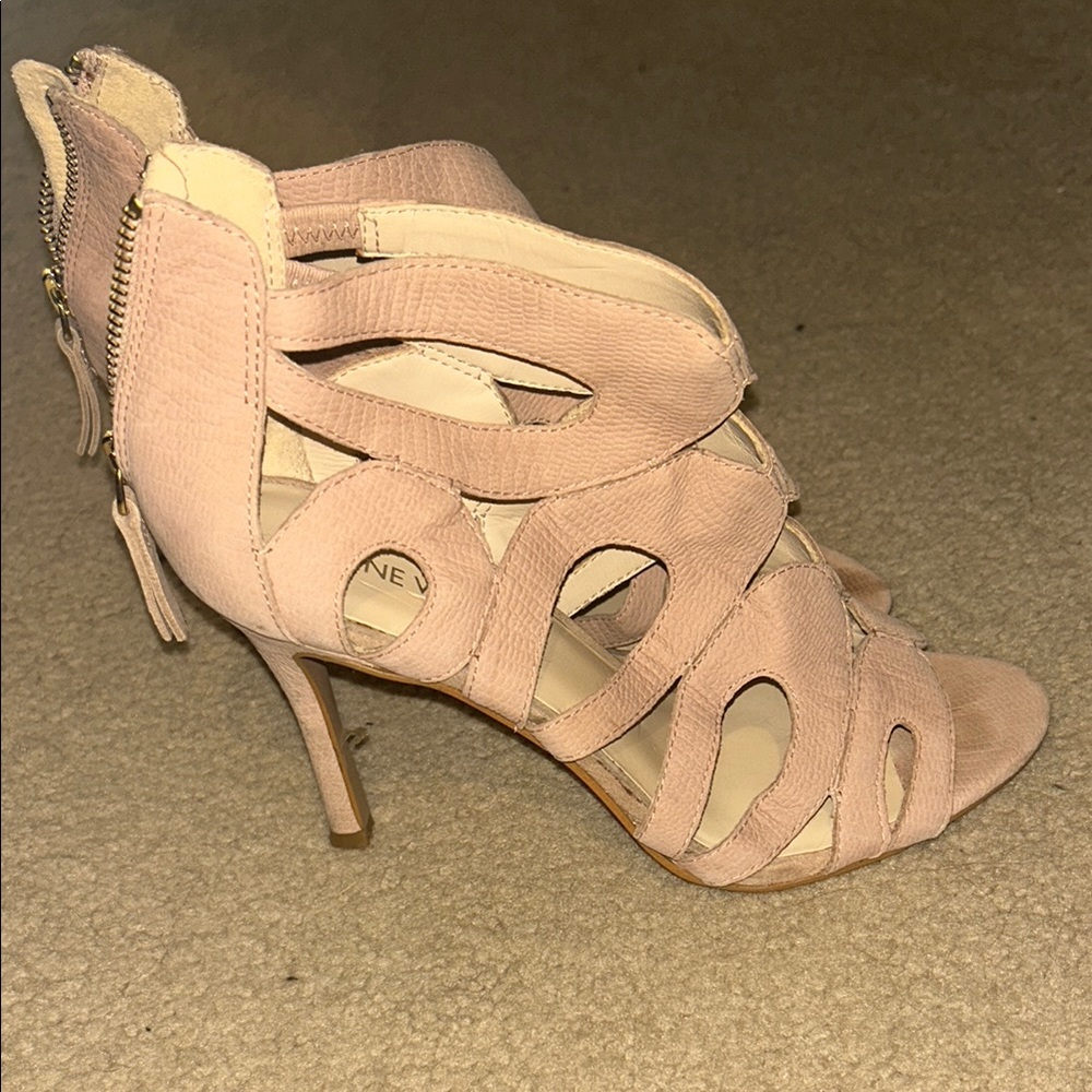 Nine West Pink Strappy Heels with Back Zipper